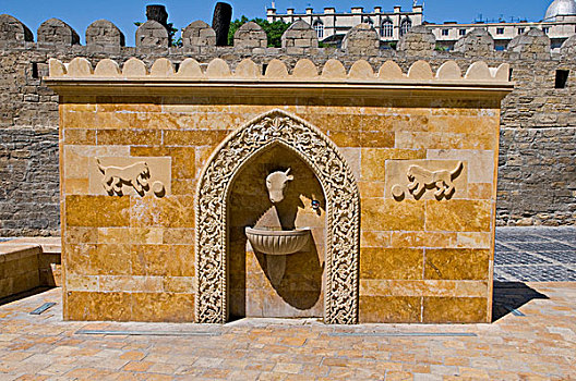 喷泉,老城,世界遗产,巴库,阿塞拜疆,中东
