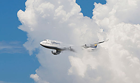 汉莎航空公司,波音,波音747,飞,云