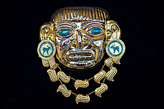黄金,前哥伦布时期,印加,面具,仿制,黄铜,石头,纪念品,库斯科,秘鲁,南美