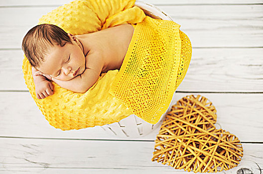 可爱,幼儿,睡觉,黄色,毯子