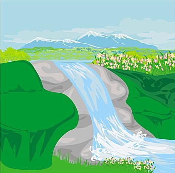 检查,试卷乡村风光,公鸡,拖拉机,果园树,树林,艺术,概念农场,群山矢量