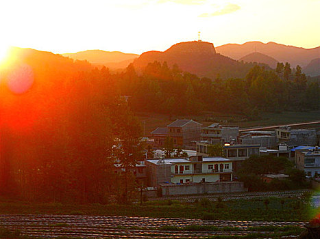 夕阳景观,自然,风光,彩云,天空,夕阳,景观,大美中国,田园,村庄