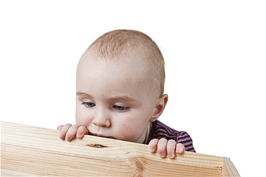婴儿,看,木盒