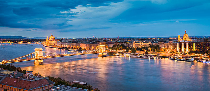 俯视,夜晚,天际线,布达佩斯,匈牙利