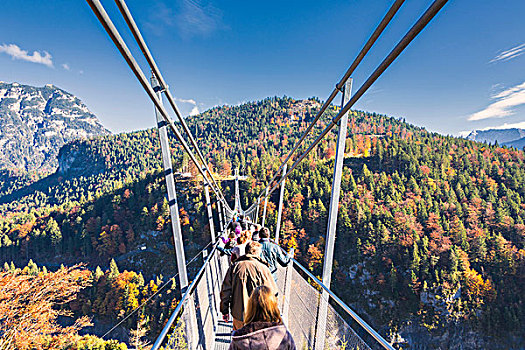 旅游,吊桥,框架,彩色,木头,秋天,城堡,奥地利,欧洲