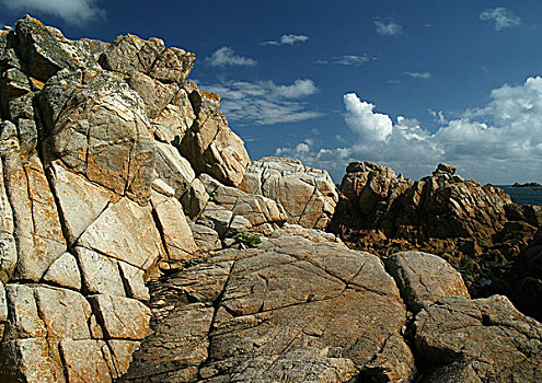 布列塔尼半岛,法国,沿岸,岩石构造