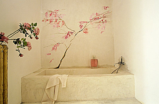 樱桃树,涂绘,墙壁,简单,浴室