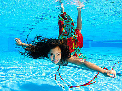 女孩,自由潜水,水下,游泳池
