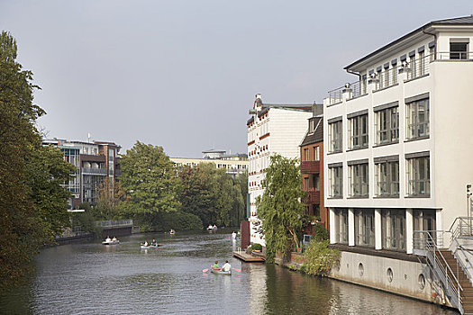 人,独木舟,河,汉堡市,德国