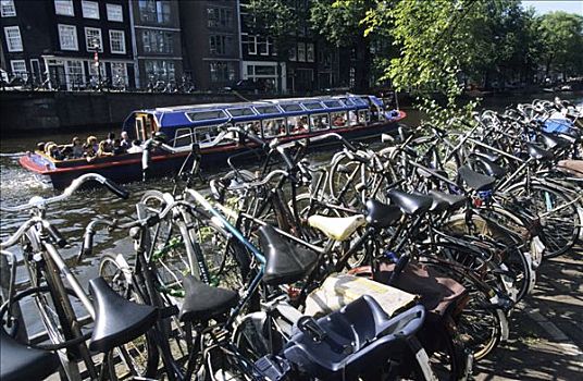 船,停车位,自行车,阿姆斯特丹,荷兰