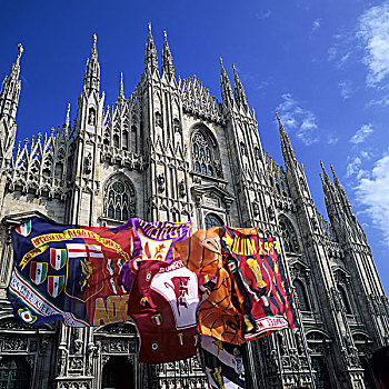 旗帜,中央教堂,大教堂,米兰,伦巴底,意大利