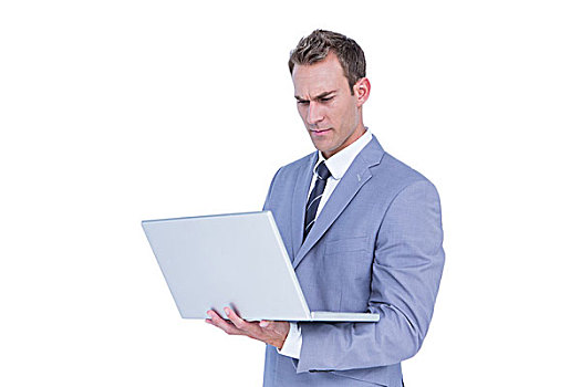 英俊,商务人士,使用笔记本,电脑,白色背景,背景