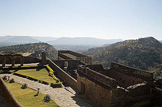 俯拍,墙壁,堡垒,地区,拉贾斯坦邦,印度