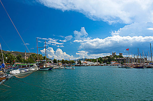 船,码头,城堡,博德鲁姆,土耳其,爱琴海,海岸