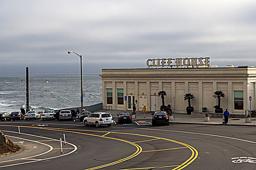 悬崖,房子,餐馆,1号公路,俯瞰,太平洋,海洋,旧金山,加利福尼亚,美国