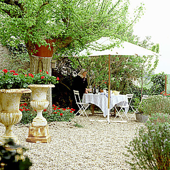 下午茶,花园,桌面布置,仰视,伞
