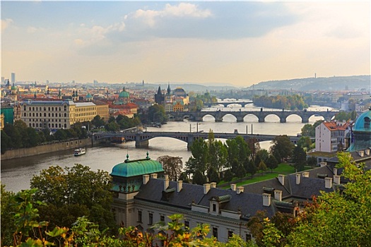 航拍,俯视,桥,伏尔塔瓦河,布拉格
