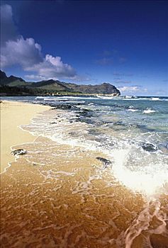 夏威夷,考艾岛,坡伊普,海滩,白沙,海岸线,水