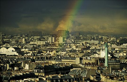 巴黎,俯视图,区域,彩虹,夜灯