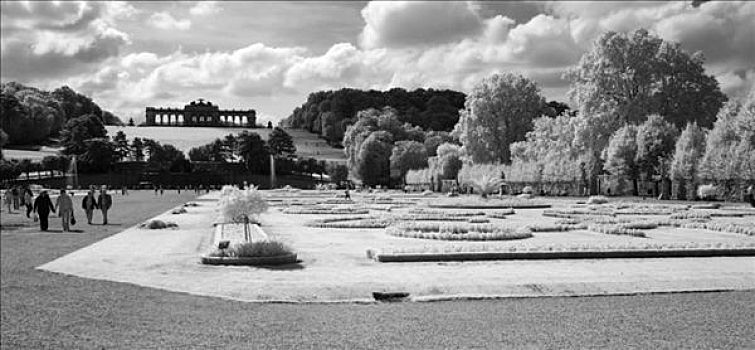 美泉宫花园,黑白照片,维也纳,奥地利,欧洲