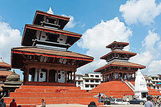 尼泊尔,塔,建筑,右边,湿婆神,庙宇,白色,左边,杜巴广场,加德满都,加德满都山谷,亚洲
