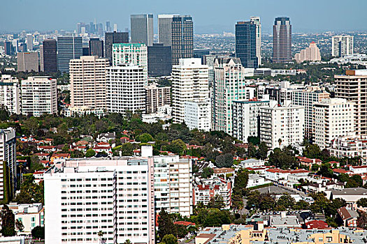 世纪城,市区,天际线,洛杉矶,混合,一起,俯视,西部