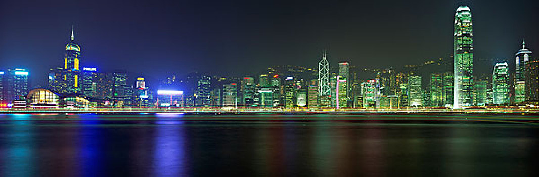 壮观,香港,天际线,小路,船,维多利亚港