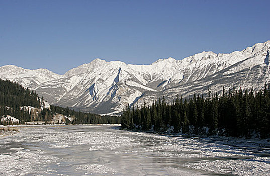 全景,风景,积雪,山峦,艾伯塔省,加拿大