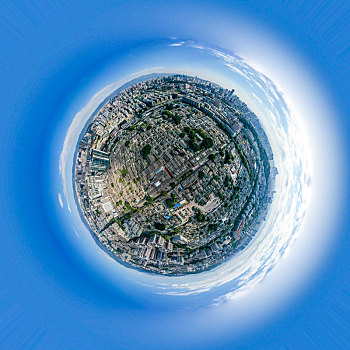 小行星视角航拍福州三坊七巷历史文化街区球形全景图