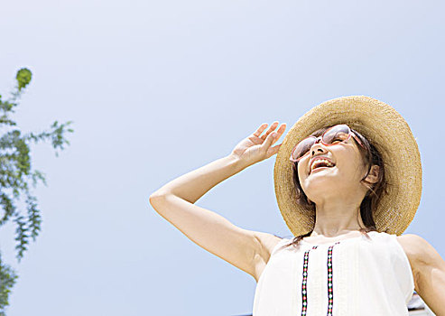 女人,仰视,天空