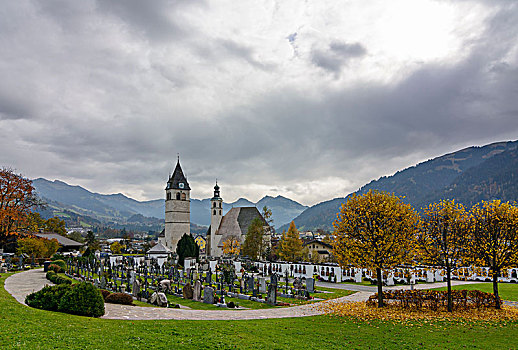 基茨比厄尔,教堂,左边,安德里亚,右边,墓地,区域,提洛尔,奥地利