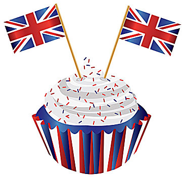 英国,英格兰,杯形蛋糕,旗帜,插画