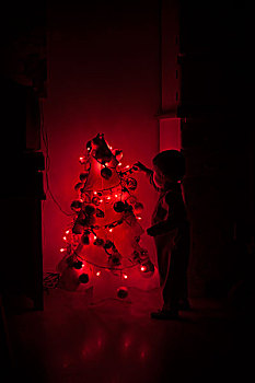 小男孩,睡衣,装饰,手制,圣诞树