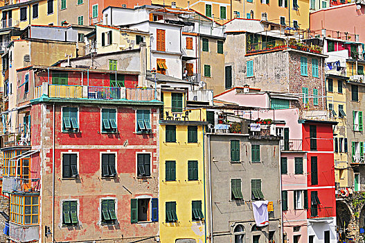 彩色,房子,渔港,里奥马焦雷,五渔村国家公园,利古里亚,意大利