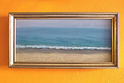 墙壁,橙色,沙滩,海洋,海浪,绘画,海滩,无人,概念,安静,孤单,自然风光,梦幻爱情海滩,日常,休闲,度假,乐园,放松