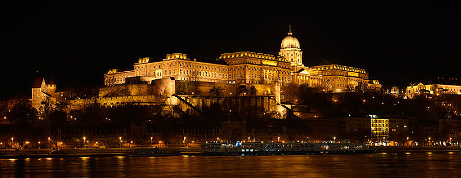 城堡,多瑙河,夜晚,布达佩斯,匈牙利,欧洲