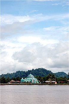 小,清真寺,堤岸,河,印度尼西亚