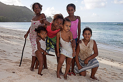 女孩,海滩,普拉兰岛,塞舌尔,非洲