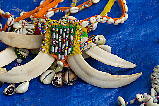 美拉尼西亚,新几内亚,巴布亚新几内亚,小岛,海岸,大陆,传统,工艺品,项链,手工制作,珠子,海贝,装饰,公猪,獠牙