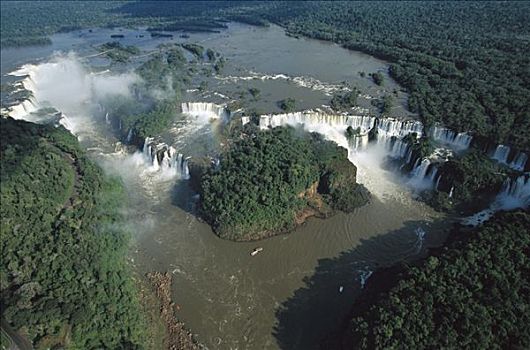 航拍,上方,伊瓜苏瀑布,瀑布,巴西,阿根廷,边界