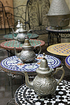 摩洛哥,巴厘岛,老,茶壶,砖瓦,桌子