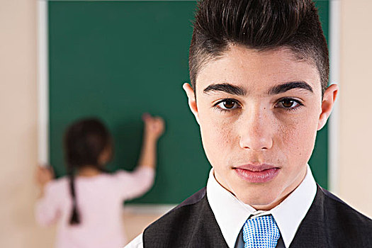 男孩,头像,教室,女孩,背景,黑板