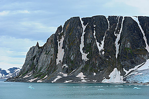 山,冰河,陆地,斯匹茨卑尔根岛,斯瓦尔巴特群岛,挪威