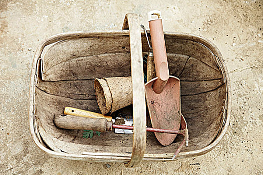 园艺工具,木头,浅底篮