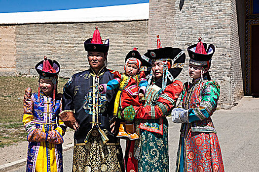 家庭,传统服饰,蒙古,亚洲