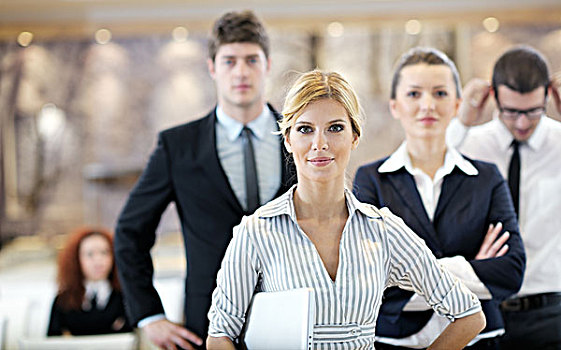 职业女性,站立,职员,背景,现代,鲜明,办公室,会议室