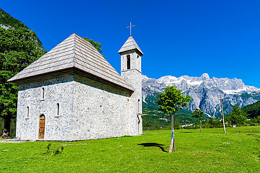 天主教,教堂,乡村,山谷,阿尔巴尼亚,欧洲