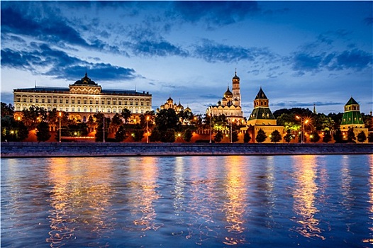 莫斯科,克里姆林宫,莫斯科河,光亮,晚上,俄罗斯