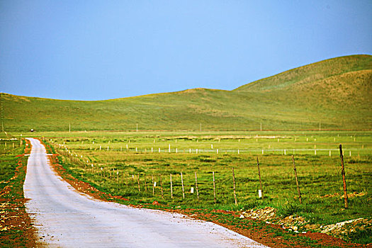 一条延伸的道路穿过草原
