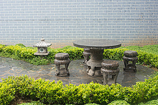 河南郏县三苏园浏览景区石凳石桌